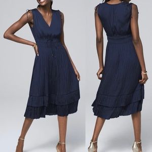 White House Black Market Sleeveless Pleated Midi Dress In Officer Blue Size S